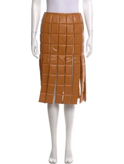 Pre-owned A.w.a.k.e. Fringe Trim Accent Knee-length Skirt In Neutral