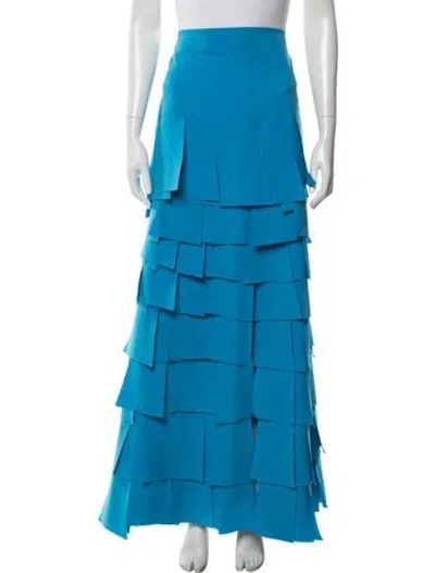 Pre-owned A.w.a.k.e. Fringe Trim Accent Long Skirt In Blue