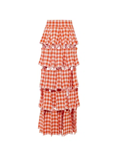 A.w.a.k.e. Gingham-print Cut-out Maxi Skirt In Multi
