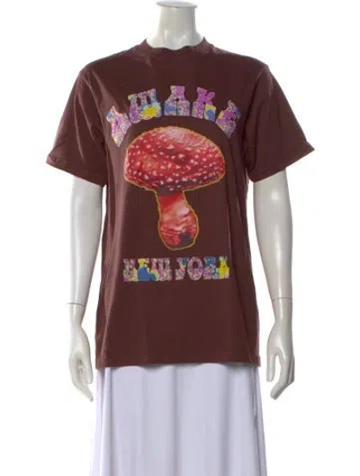 Pre-owned A.w.a.k.e. Graphic Print Crew Neck T-shirt In Brown