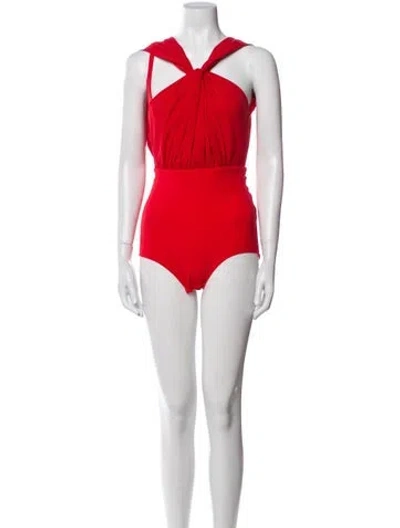 Pre-owned A.w.a.k.e. Halterneck Sleeveless Bodysuit In Red