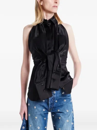 A.w.a.k.e. Halterneck Tie-front Top In Black