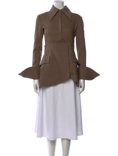 Pre-owned A.w.a.k.e. Houndstooth Print Long Sleeve Top In Brown