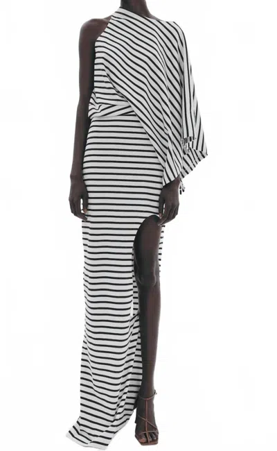 A.w.a.k.e. Jersey Dress With Pencil Skirt In Ecru/navy In Black