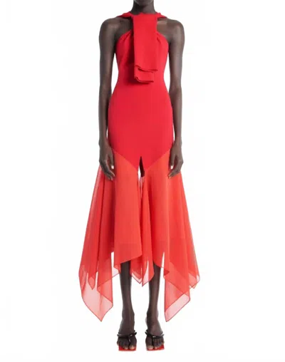 A.w.a.k.e. Knit Dress With Organza Inserts In Red