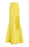 A.w.a.k.e. Knitted Cut-out Flared Maxi Skirt In Yellow