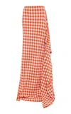 A.w.a.k.e. Knitted Gingham Ruffle Maxi Skirt In Orange
