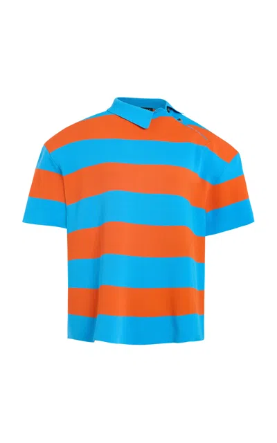 A.w.a.k.e. Knitted Striped Rugby Polo Top In Blue