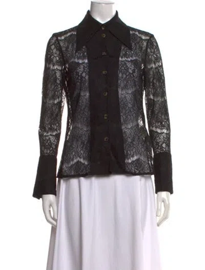 Pre-owned A.w.a.k.e. Lace Pattern Long Sleeve Blouse In Black