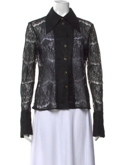 Pre-owned A.w.a.k.e. Lace Pattern Long Sleeve Blouse In Black