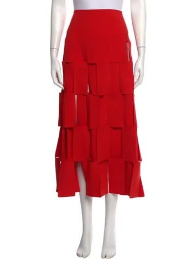 Pre-owned A.w.a.k.e. Lasercut Accents Midi Length Skirt W/ Tags In Red