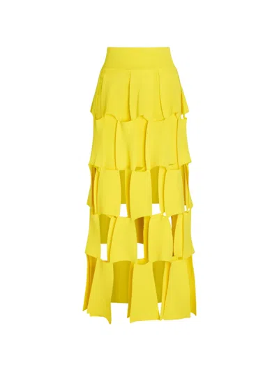 A.w.a.k.e. Laser-cut Tiered Maxi Skirt In Yellow