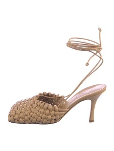 Pre-owned A.w.a.k.e. Leather Mules In Neutrals