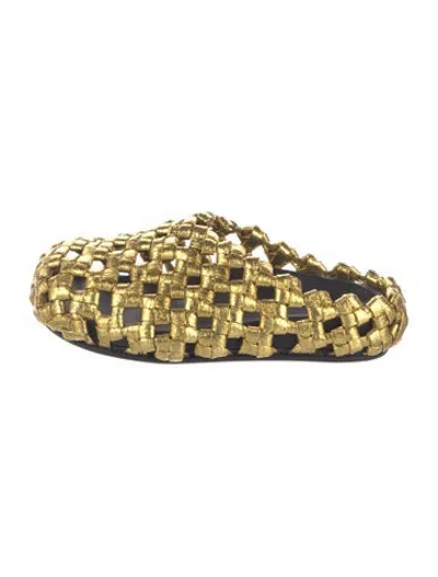 Pre-owned A.w.a.k.e. Leather Patterned Slides In Gold/metallic