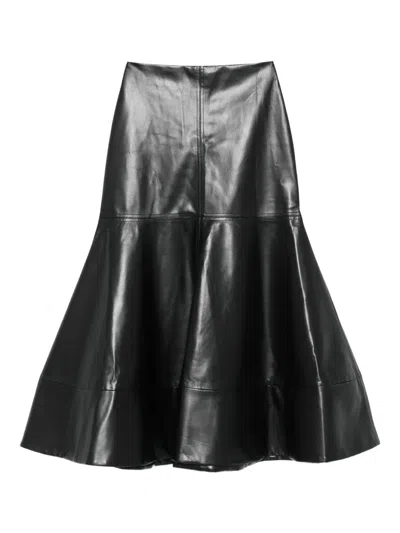 A.w.a.k.e. Leather Tiered Skirt In Black