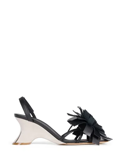 A.w.a.k.e. Linda Pom-pom Leather Sandals In Black