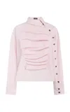 A.w.a.k.e. Linen-blend Voluminous Bib-front Top In Pink