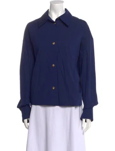 Pre-owned A.w.a.k.e. Long Sleeve Button-up Top In Blue