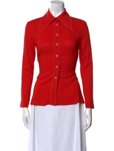 Pre-owned A.w.a.k.e. Long Sleeve Button-up Top In Red