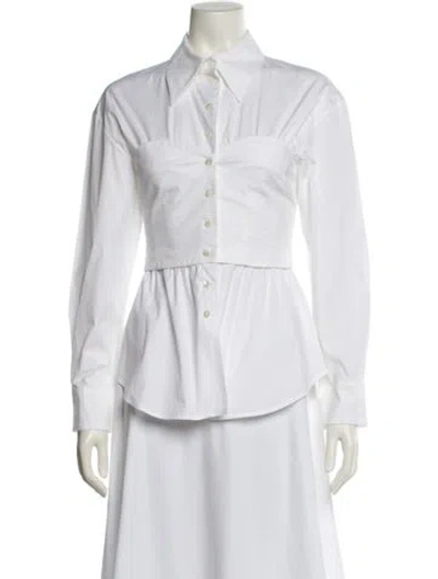 Pre-owned A.w.a.k.e. Long Sleeve Button-up Top In White