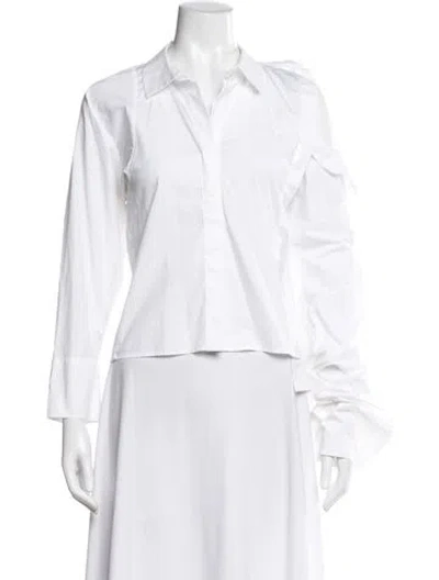 Pre-owned A.w.a.k.e. Long Sleeve Button-up Top In White