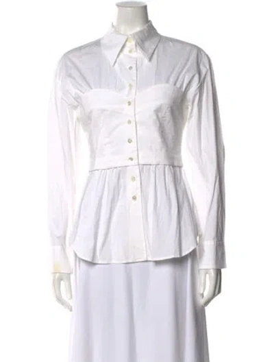 Pre-owned A.w.a.k.e. Long Sleeve Button-up Top In White