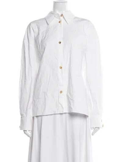 Pre-owned A.w.a.k.e. Long Sleeve Button-up Top In White