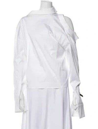 Pre-owned A.w.a.k.e. Long Sleeve Button-up Top In White