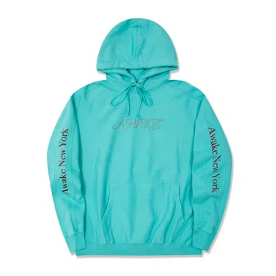 Pre-owned Awake Men's  Classic Outline Logo Paneled Embroidered Hoodie In Teal In Blue