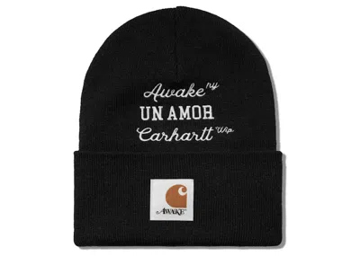 Pre-owned Awake Men's  Ny X Carhartt Wip Un Amor Beanie In Black