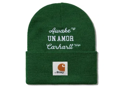 Pre-owned Awake Men's  Ny X Carhartt Wip Un Amor Beanie In Green