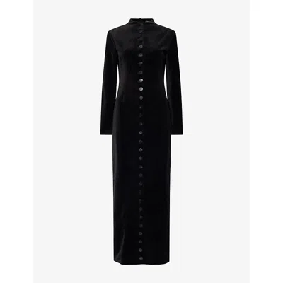 A.w.a.k.e. Mens Fitted Button Velvet Maxi Dress Black