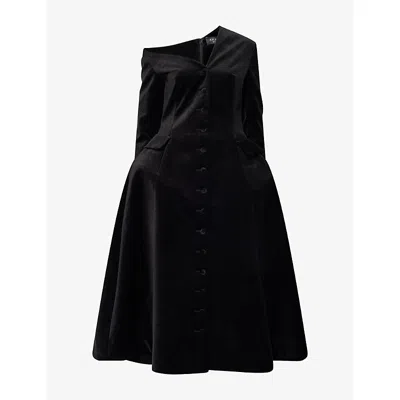 A.w.a.k.e. Mens Off-shoulder Basque Velvet Midi Dress Black