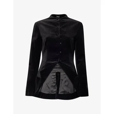 A.w.a.k.e. Mens Round-neck Collar Hem Velvet Jacket Black