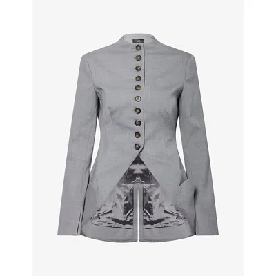 A.w.a.k.e. Mens Round-neck Collar Hem Woven Jacket Mid Grey In Gray