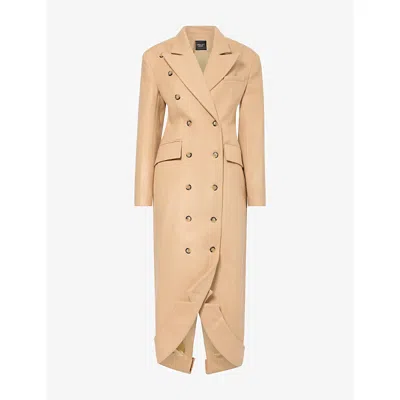 A.w.a.k.e. Mens Structured Collar Hem Wool Coat Camel In Brown