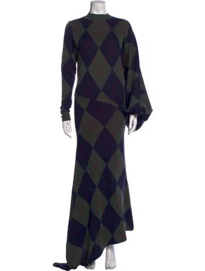Pre-owned A.w.a.k.e. Merino Wool Long Dress In Blue