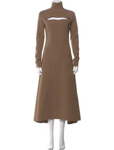 Pre-owned A.w.a.k.e. Mock Neck Long Dress In Brown