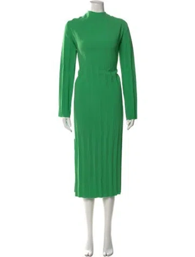 Pre-owned A.w.a.k.e. Mock Neck Midi Length Dress In Green