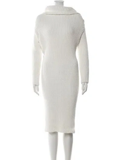 Pre-owned A.w.a.k.e. Mock Neck Midi Length Dress In Neutrals/white