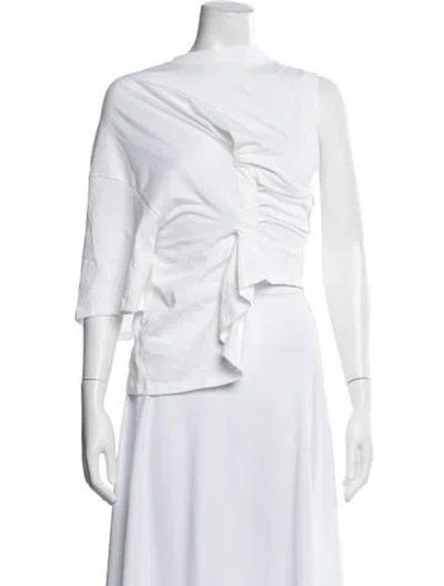 Pre-owned A.w.a.k.e. Mock Neck Short Sleeve Top In White