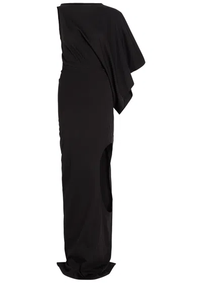 A.w.a.k.e. A.w.a.k.e Mode Asymmetric Cut-out Cotton Maxi Dress In Black