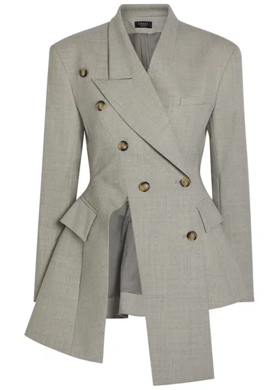 A.w.a.k.e. A.w.a.k.e Mode Asymmetric Double-breasted Stretch-wool Blazer In Gray
