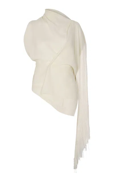 A.w.a.k.e. Mode Asymmetric Draped Silk Top In White