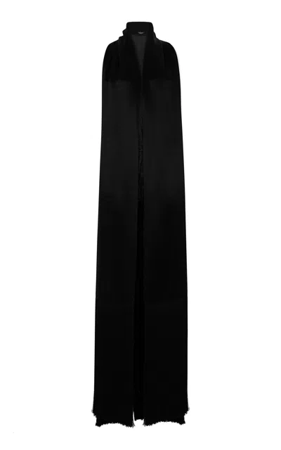 A.w.a.k.e. Mode Asymmetric Fringed Satin Maxi Dress In Black