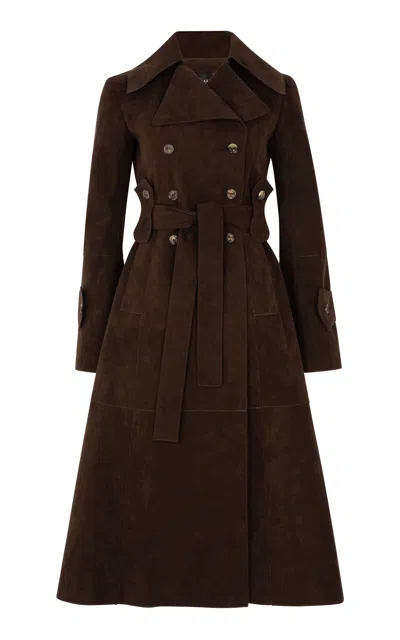 A.w.a.k.e. Mode Belted Twill Trench Coat In Brown