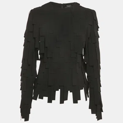 Pre-owned A.w.a.k.e. Mode Black Rectangle-trim Crepe Top L