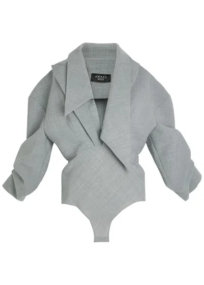 A.w.a.k.e. A.w.a.k.e Mode Blazer-effect Woven Bodysuit In Gray