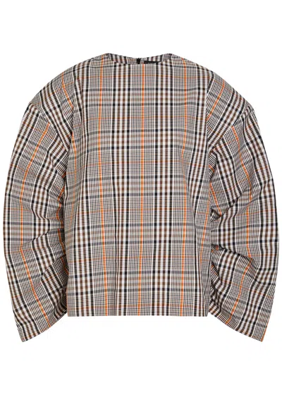 A.w.a.k.e. A.w.a.k.e Mode Checked Drawstring Cotton-blend Top In Multi