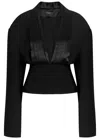 A.w.a.k.e. A.w.a.k.e Mode Cummerbund Collar Tuxedo Crepe And Satin Top In Black